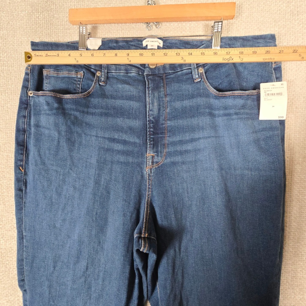 Good American Good Legs Straight Jeans Blue007 High Rise NWT Size 24 GLS873T - Picture 4 of 11